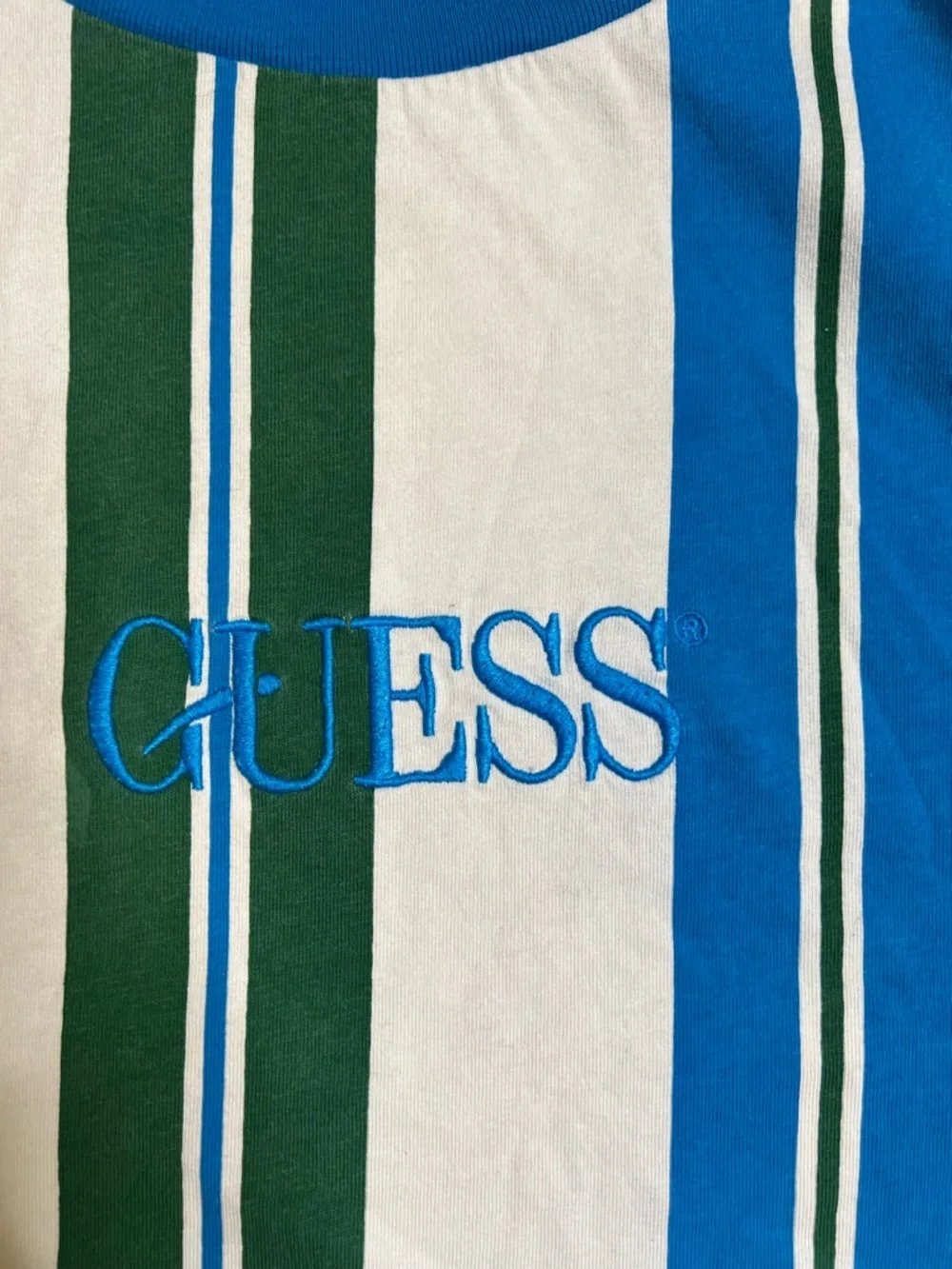GUESS ORIGINALS AMERICAN TRADITION STRIPED MEN'S T-SHIRT BLUE GREEN WHITE SIZE L - Picture 2 of 6